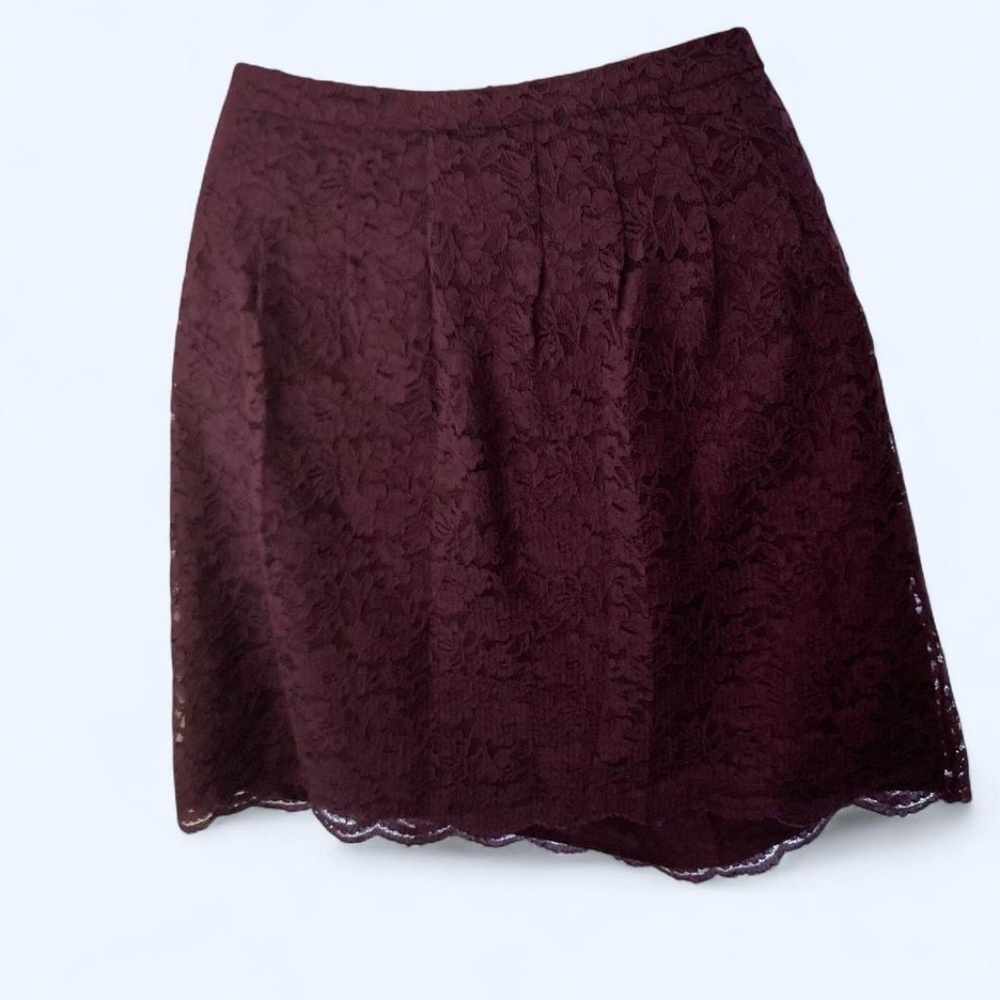 Burgundy lace skirt with pleats 10 Loft